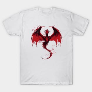 Minimalist Red Ink Dragon - Fantasy T-Shirt